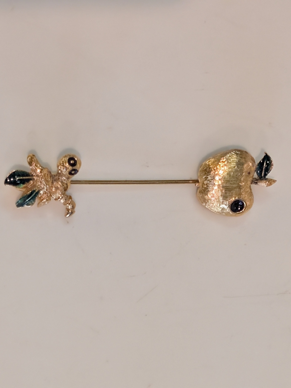 Vintage D'orlan Signed Bee & Apple Stick Pin Brooch Gold Tone